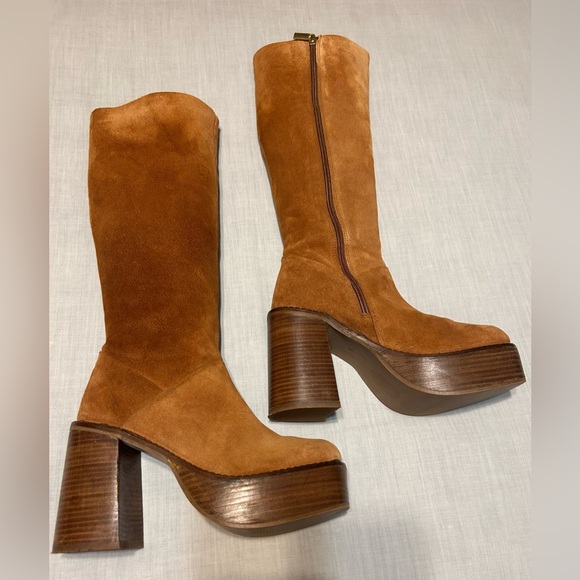 ASOS Design CeCe Suede Platform Boots in Tan - Picture 6 of 11